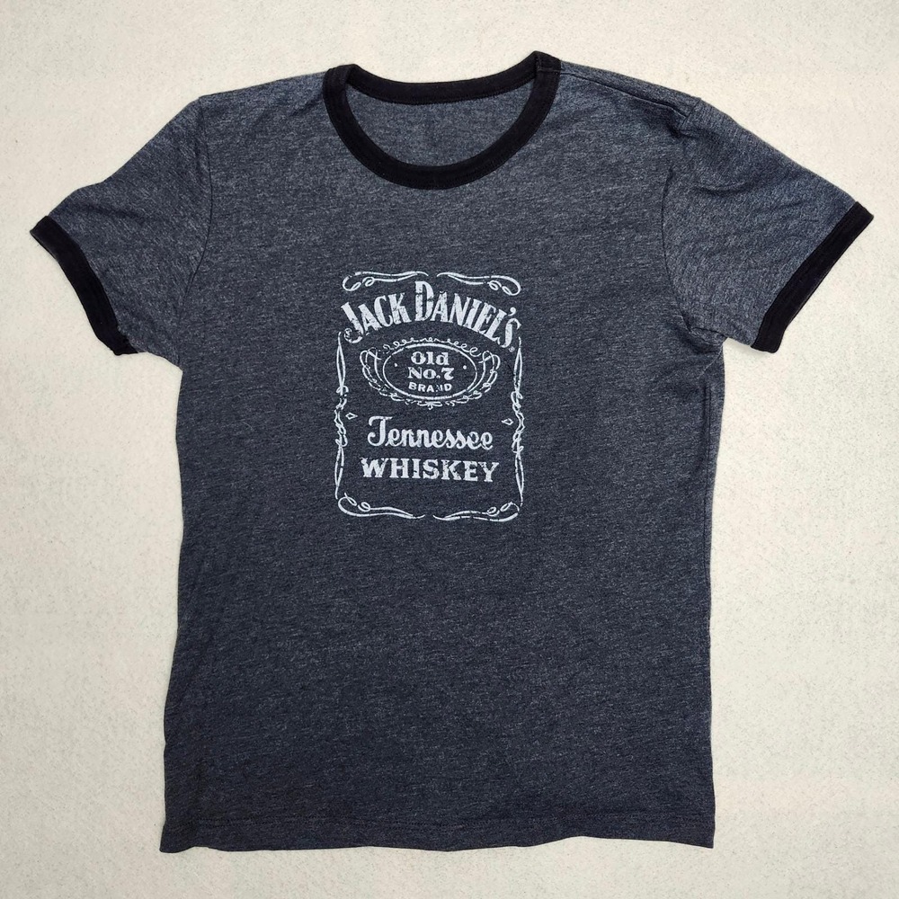 Vintage Jack Daniels Ringer Shirt Sz Small Grey 90s Retro Americana Crop